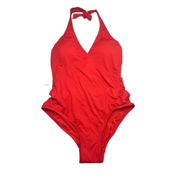Michael Kors Wrap Front Halter 1-piece Swimsuit | Ruby Red, Sz 10 - Picture 2 of 5